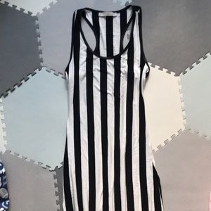 Black White Vertical Striped Maxi Dress